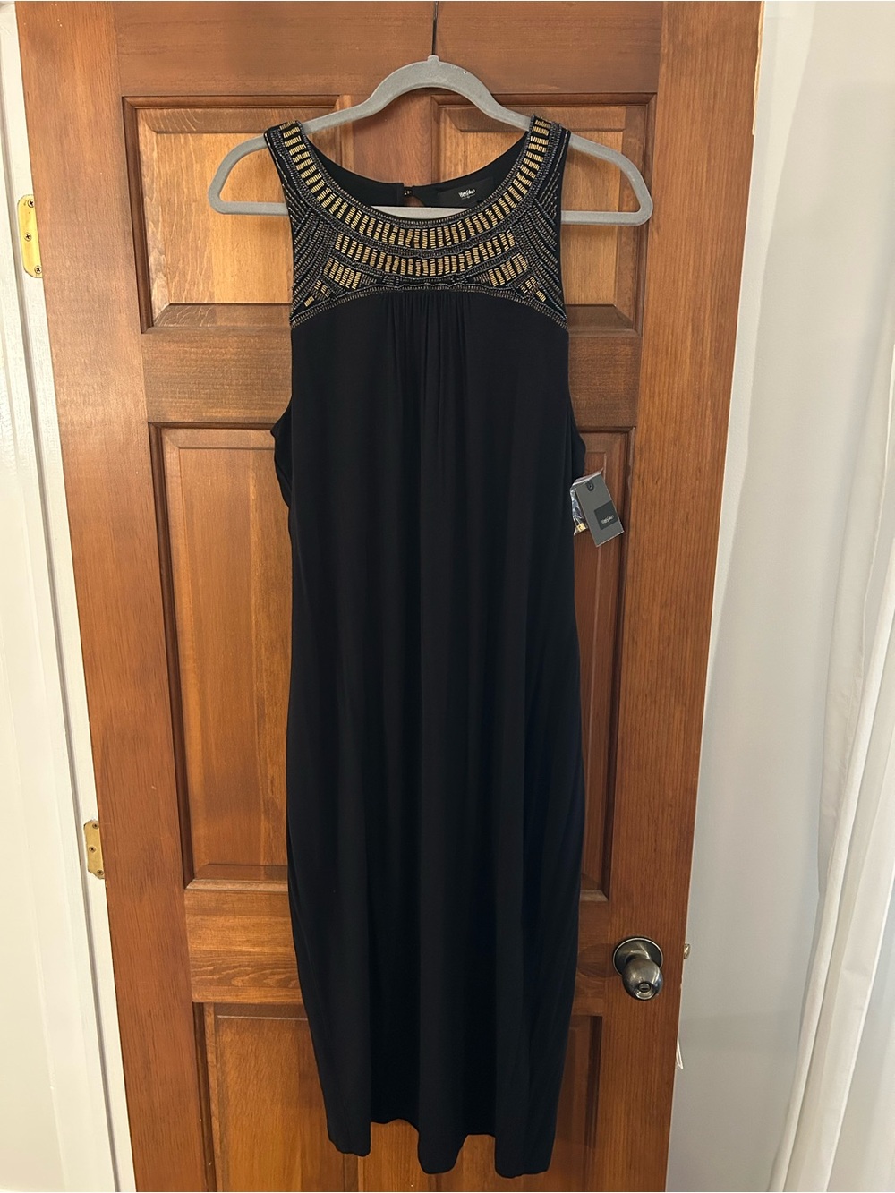 Black Sleeveless Beaded Yoke Dress